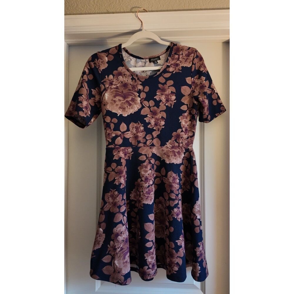 J for Justify Navy Pink Floral Fit & Flare Textured Dress Size M